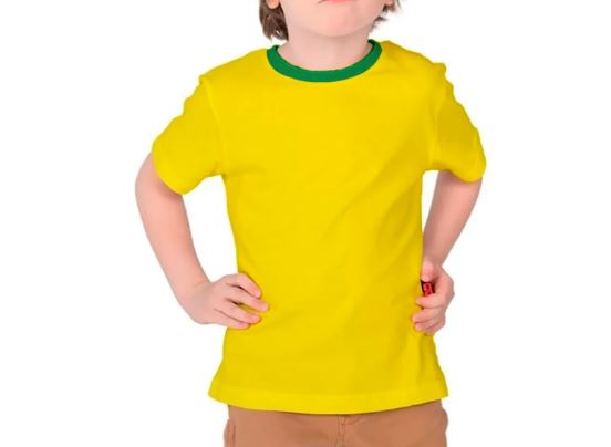  Camiseta Amarelo Canário com gola Verde INFANTIL 100% Poliéster - Valor Unitário