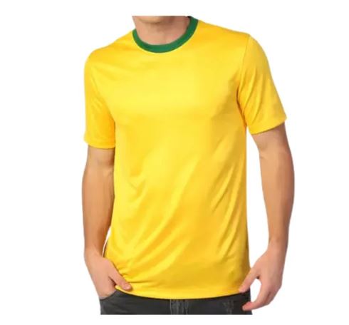 Camiseta Amarela Canário com Gola Verde ADULTO 100% Poliéster - Valor Unitário