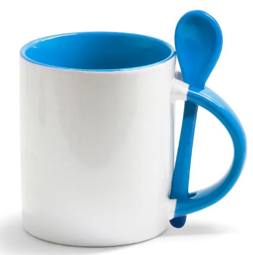 Caneca Reta Interior e Alça AZUL CLARO com COLHER 325ml - Valor Unitário