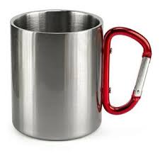 CANECA DE INOX COM ALÇA MOSQUETÃO VERMELHO - 220ml- VALOR UNITÁRIO