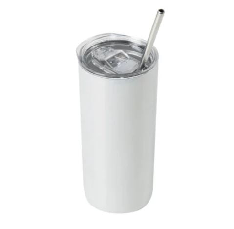 Copo Térmico Inox com Tampa e Canudo BRANCO PEROLA - 450ml