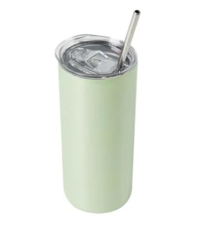 Copo Térmico Inox com Tampa e Canudo VERDE PEROLA - 450ml 