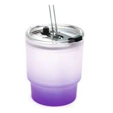 Copo de Vidro Jateado ROXO para Sublimação com Tampa de Acrílico e Canudo de Vidro - 400ml 