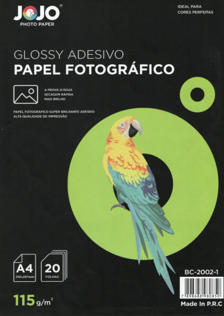 Papel Fotográfico JOJO Glossy Adesivo 115g/A4 - Pacote