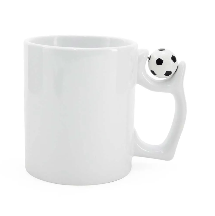Caneca Branca Com Alça de Bola De Futebol Para Sublimação 325ml