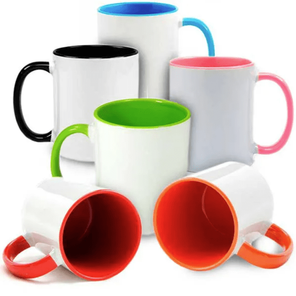 Caneca de Cerâmica Branca 325ml - Interna e alça colorida  PANDA  Valor Unitário