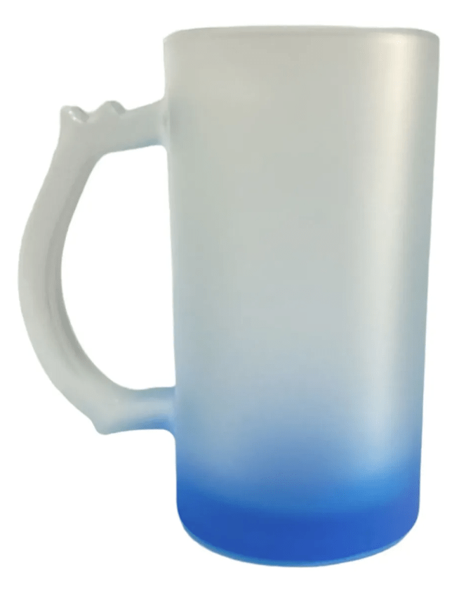 Caneca De Chopp Vidro Jateado Degrade Azul  475ml 