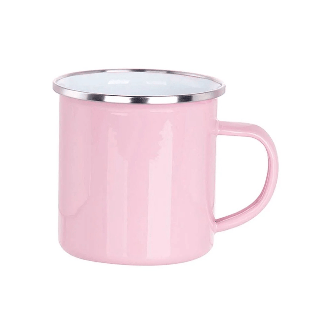 Caneca Esmaltada ENAMEL com borda prata - cores - orqidea/rosa begonia/verde jardim