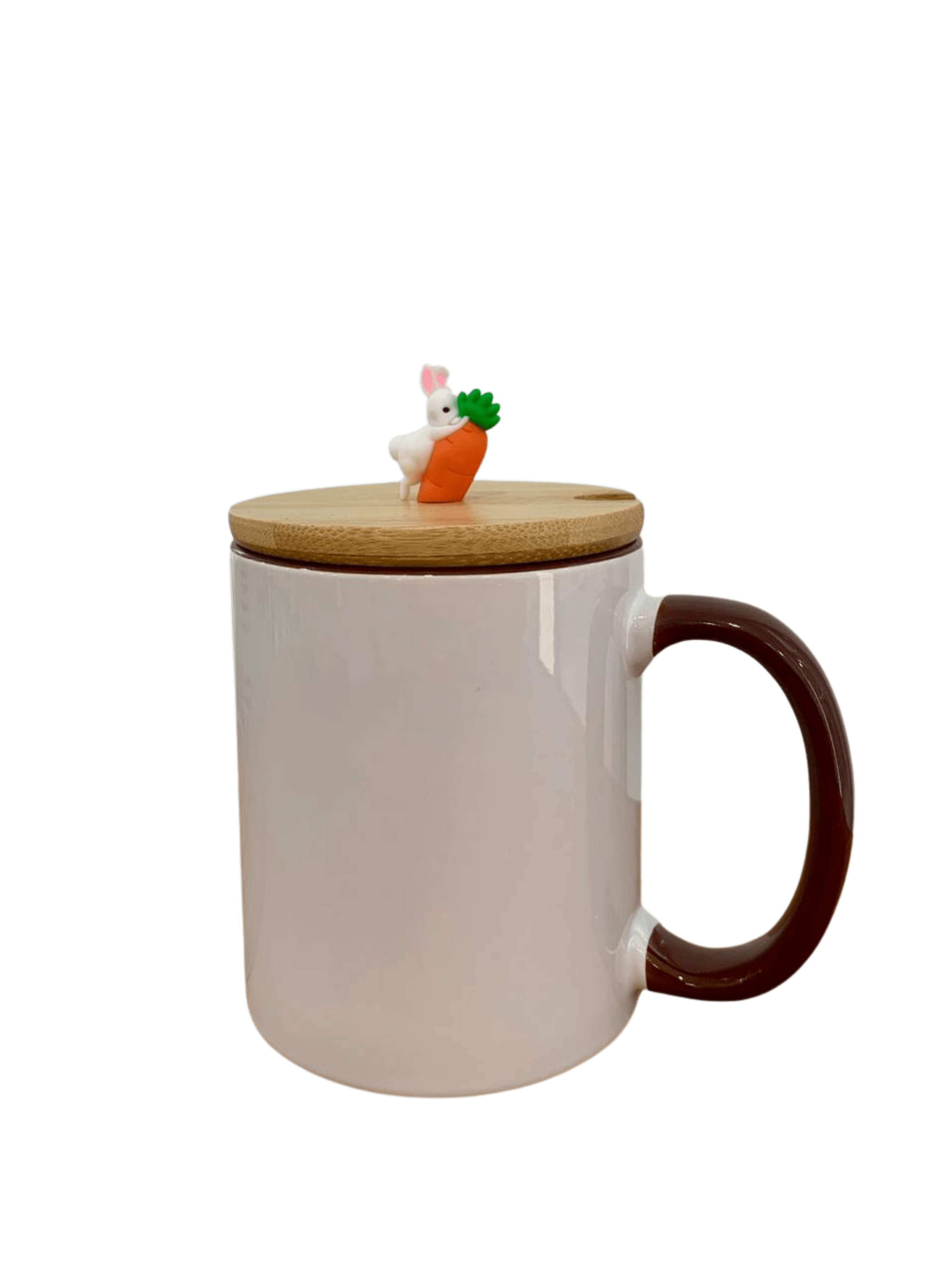 Caneca interna e alça colorida 325ml com tampa de bambu coelho JKB