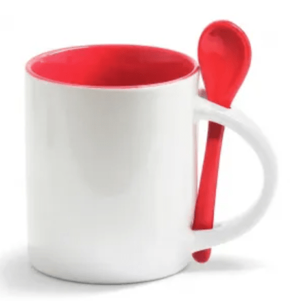 Caneca Reta Interna Colorida Com Colher 325ml - Valor Unitario