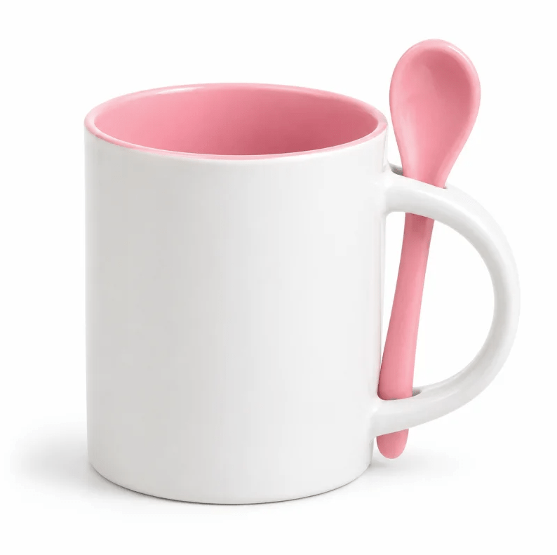 Caneca Reta Interna Colorida Com Colher 325ml - Valor Unitario