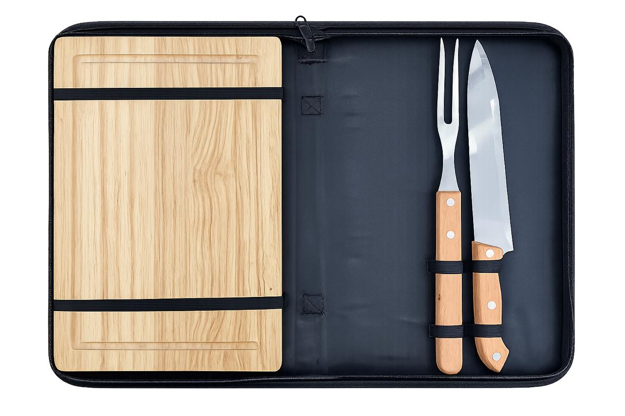 Kit Churrasco Tábua Madeira e Talheres Inox und