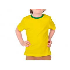  Camiseta Amarelo Canário com gola verde Infantil 100% Poliéster 
