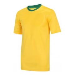 Camiseta Amarela Canário com Gola Verde ADULTO 100% Poliéster - Valor Unitário