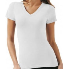 Camiseta Baby Look Gola V Branca 100% Poliéster para Sublimação