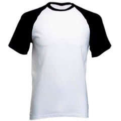 Camiseta Raglan Branca com manga Preta  de Poliéster para Sublimação