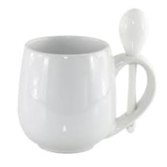 Caneca de Cerâmica Branca Belly com Colher e Interior BRANCO - 350ml