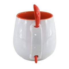 Caneca de Cerâmica Branca Belly com Colher e Interior LARANJA - 350ml