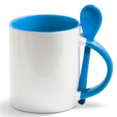 Caneca Reta Interior e Alça AZUL CLARO com COLHER 325ml - Valor Unitário