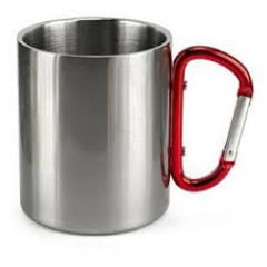 CANECA DE INOX COM ALÇA MOSQUETÃO VERMELHO - 220ml- VALOR UNITÁRIO