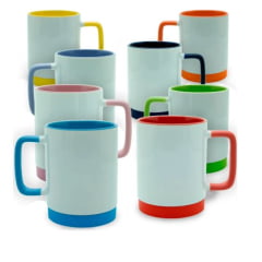 Caneca Branca Base Silicone com Alça Quadrada Interior Colorido Soft - Valor Unitário