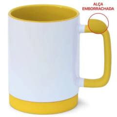 Caneca Branca Base Silicone com Alça Quadrada Interior Colorido Soft - Valor Unitário