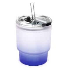 Copo de Vidro Jateado AZUL ESCURO para Sublimação com Tampa de Acrílico e Canudo de Vidro - 400ml - Cópia (1)