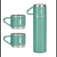 Kit Garrafa Térmica Camping 500ml + 3 Xícara Caneca Café