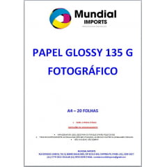 Papel Fotográfico Glossy 135g/A4 - Pacote c/20 folhas