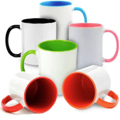 Caneca de Cerâmica Branca 325ml - Interna e alça colorida  PANDA  Valor Unitário
