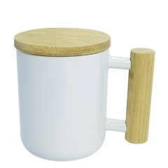 Caneca de Cerâmica Branca WOOD com Tampa de Bambu - 325ml