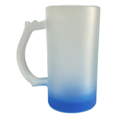 Caneca De Chopp Vidro Jateado Degrade Azul  475ml 