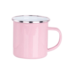 Caneca Esmaltada ENAMEL com borda prata - cores - orqidea/rosa begonia/verde jardim