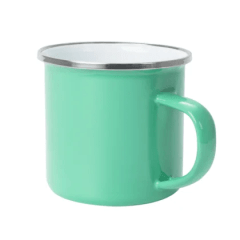 Caneca Esmaltada ENAMEL com borda prata - cores - orqidea/rosa begonia/verde jardim