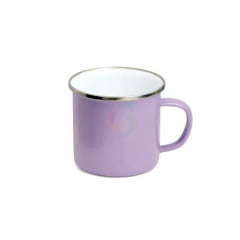 Caneca Esmaltada ENAMEL com borda prata - cores - orqidea/rosa begonia/verde jardim