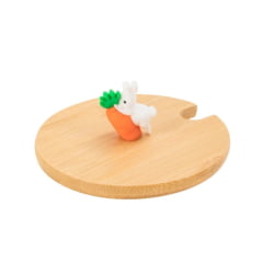 Caneca interna e alça colorida 325ml com tampa de bambu coelho JKB