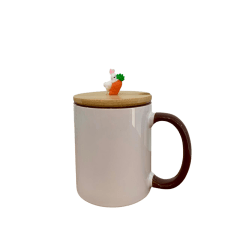 Caneca interna e alça colorida 325ml com tampa de bambu coelho JKB