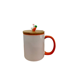 Caneca interna e alça colorida 325ml com tampa de bambu coelho JKB