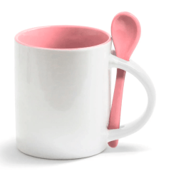 Caneca Reta Interna Colorida Com Colher 325ml - Valor Unitario