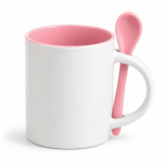 Caneca Reta Interna Colorida Com Colher 325ml - Valor Unitario