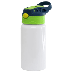 Garrafa Infantil Alumínio Branco Bico Automático Tampa Colorida 500ml