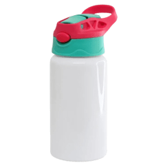 Garrafa Infantil Alumínio Branco Bico Automático Tampa Colorida 500ml