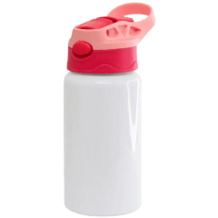 Garrafa Infantil Alumínio Branco Bico Automático Tampa Colorida 500ml