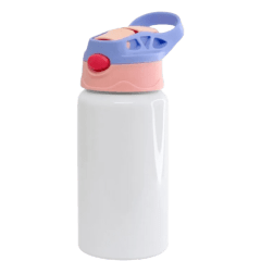 Garrafa Infantil Alumínio Branco Bico Automático Tampa Colorida 500ml