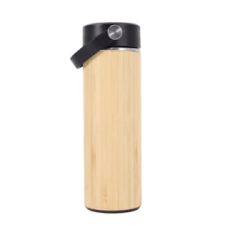 Garrafa Inox Termica Bambu Com Alça Preta Sem  Resina 450 ML 