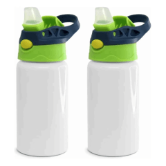 Garrafa Squeeze Para Sublimação Bico Automático Infantil Tampa Verde Claro e Azul  500ml 