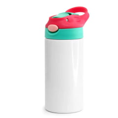 Squeeze Térmica de Inox Branco Infantil para Sublimação com Bico Automático Tampa Verde e Vermelho - 350ml