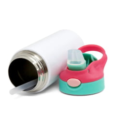 Squeeze Térmica de Inox Branco Infantil para Sublimação com Bico Automático Tampa Verde e Vermelho - 350ml