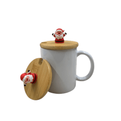 Tampa de Bambu para Caneca com Puxador de PAPAI NOEL